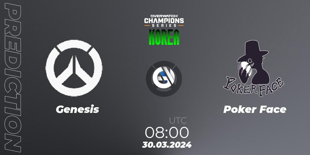 Prognose für das Spiel Genesis VS Poker Face. 30.03.24. Overwatch - Overwatch Champions Series 2024 - Stage 1 Korea