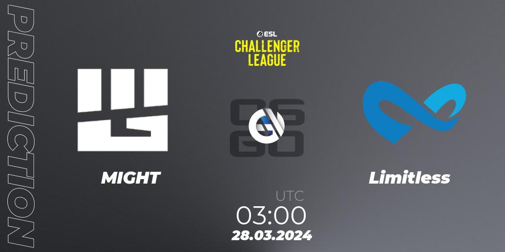 Prognose für das Spiel MIGHT VS Limitless. 28.03.24. CS2 (CS:GO) - ESL Challenger League Season 47: North America