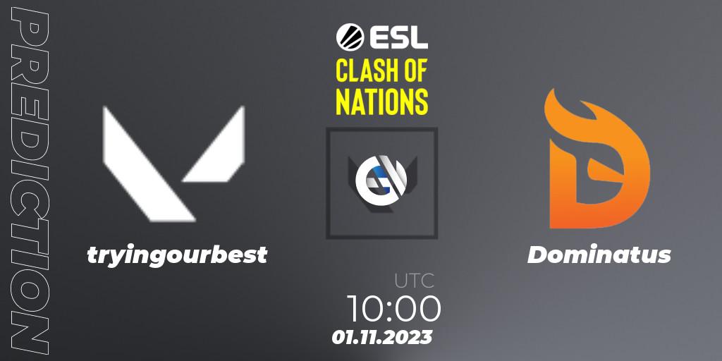 Prognose für das Spiel tryingourbest VS Dominatus. 01.11.23. VALORANT - ESL Clash of Nations 2023 - SEA Closed Qualifier