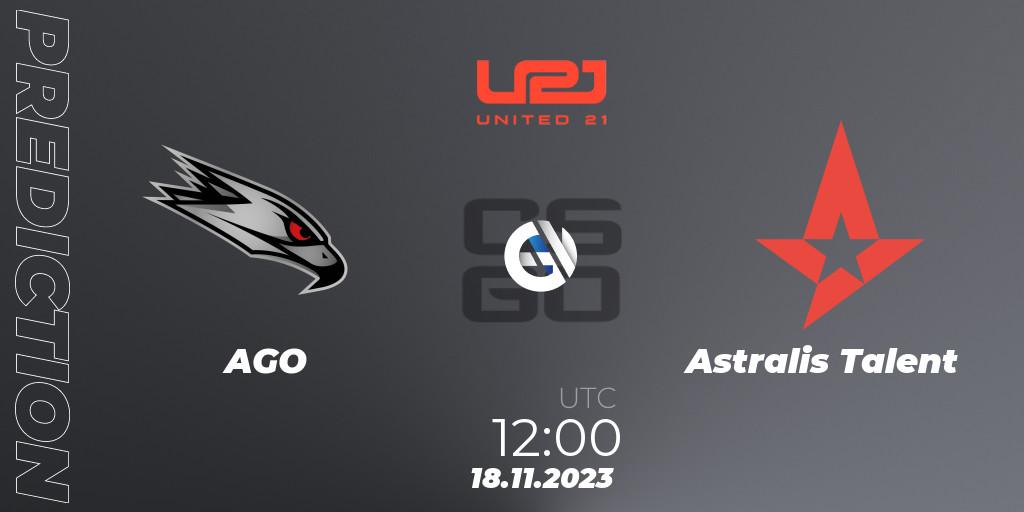 Prognose für das Spiel AGO VS Astralis Talent. 21.11.23. CS2 (CS:GO) - United21 Season 8