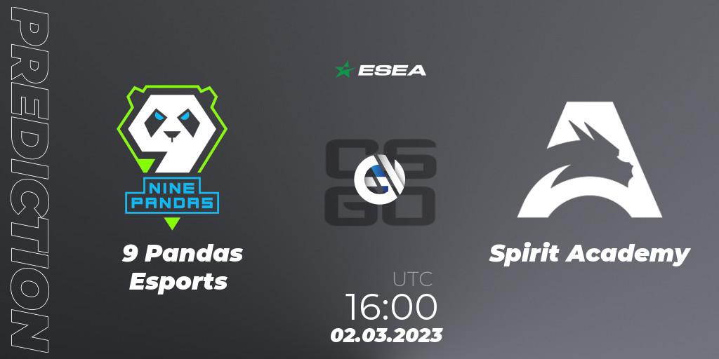 Prognose für das Spiel 9 Pandas Esports VS Spirit Academy. 02.03.2023 at 16:00. Counter-Strike (CS2) - ESEA Season 44: Advanced Division - Europe
