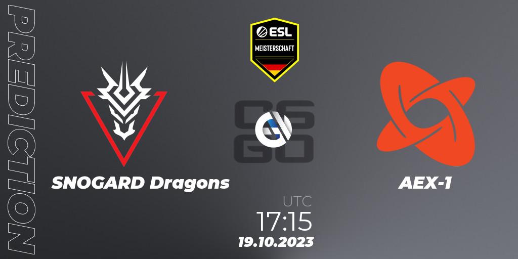 Prognose für das Spiel SNOGARD Dragons VS AEX-1. 19.10.2023 at 17:15. Counter-Strike (CS2) - ESL Meisterschaft: Autumn 2023