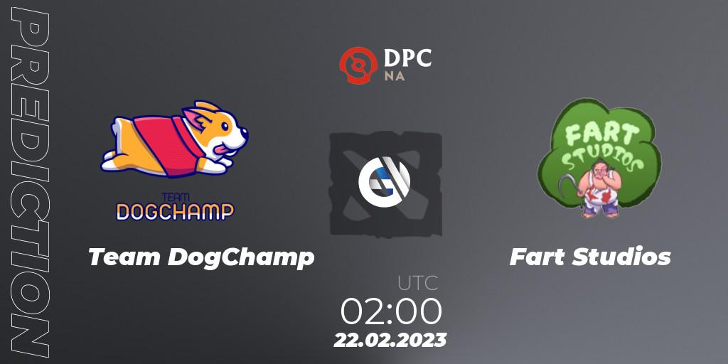 Prognose für das Spiel Team DogChamp VS Fart Studios. 22.02.2023 at 01:55. Dota 2 - DPC 2022/2023 Winter Tour 1: NA Division II (Lower)