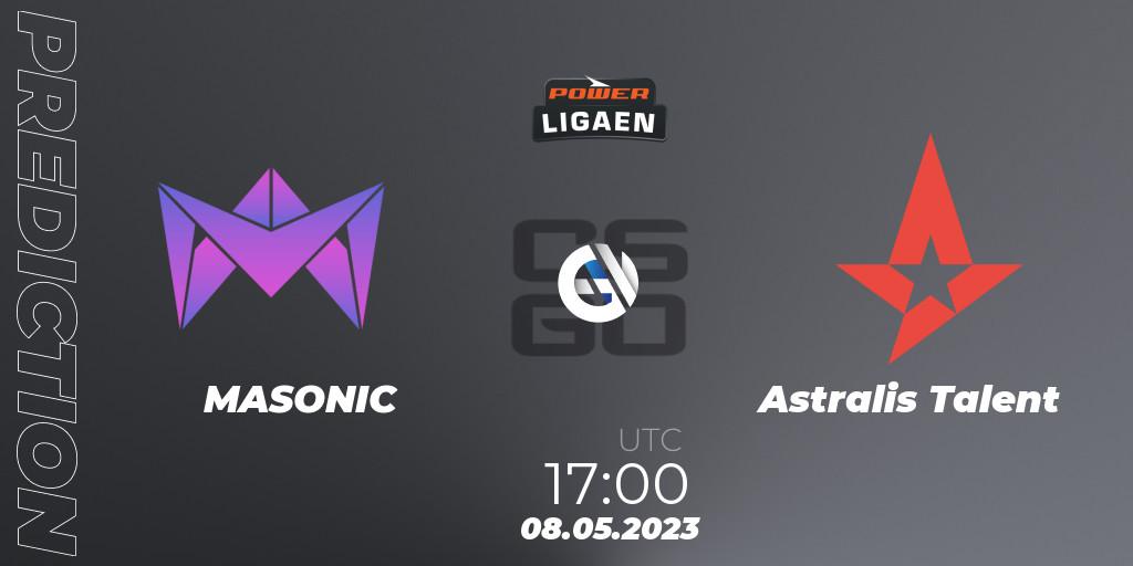 Prognose für das Spiel MASONIC VS Astralis Talent. 08.05.2023 at 17:00. Counter-Strike (CS2) - Dust2.dk Ligaen Season 23