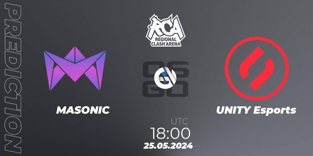 Prognose für das Spiel MASONIC VS UNITY Esports. 25.05.2024 at 18:00. Counter-Strike (CS2) - Regional Clash Arena Europe: Closed Qualifier