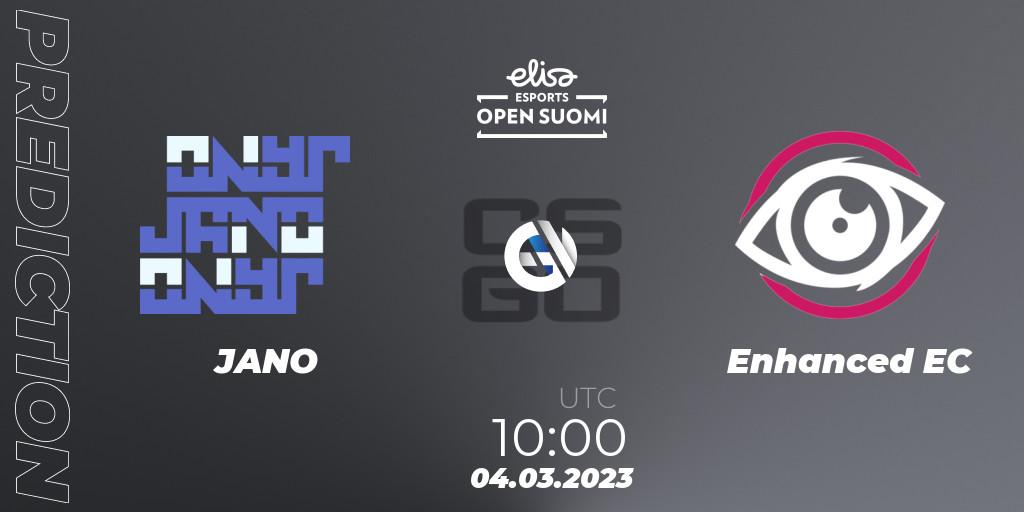 Prognose für das Spiel JANO VS Enhanced EC. 04.03.2023 at 10:00. Counter-Strike (CS2) - Elisa Open Suomi Season 4