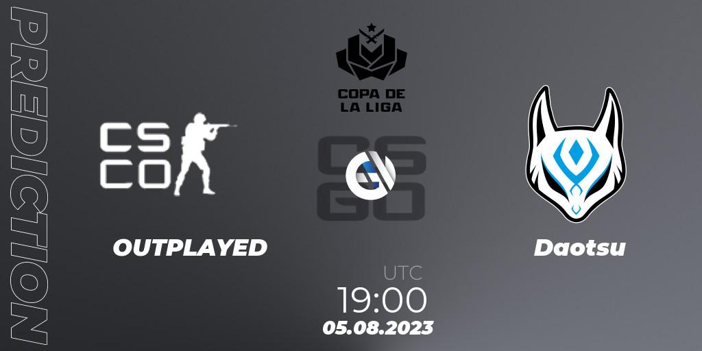 Prognose für das Spiel OUTPLAYED VS Daotsu. 07.08.2023 at 00:00. Counter-Strike (CS2) - La Copa de La Liga 2023