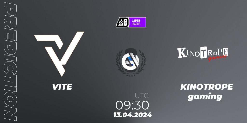 Prognose für das Spiel VITE VS KINOTROPE gaming. 13.04.2024 at 09:30. Rainbow Six - Japan League 2024 - Stage 1