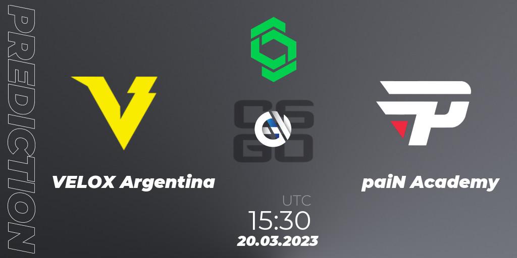 Prognose für das Spiel VELOX Argentina VS paiN Academy. 20.03.23. CS2 (CS:GO) - CCT South America Series #6: Closed Qualifier