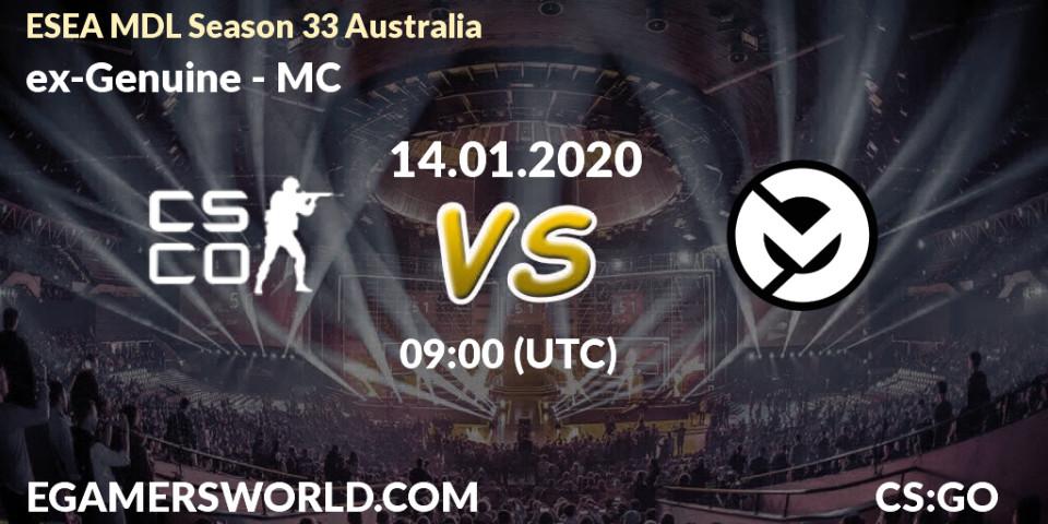 Prognose für das Spiel ex-Genuine VS MC. 30.01.20. CS2 (CS:GO) - ESEA MDL Season 33 Australia