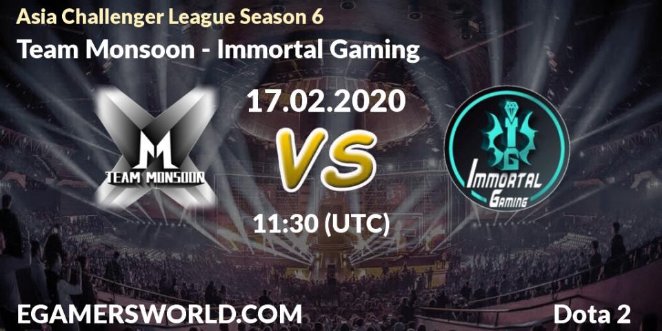 Prognose für das Spiel Team Monsoon VS Immortal Gaming. 21.02.20. Dota 2 - Asia Challenger League Season 6