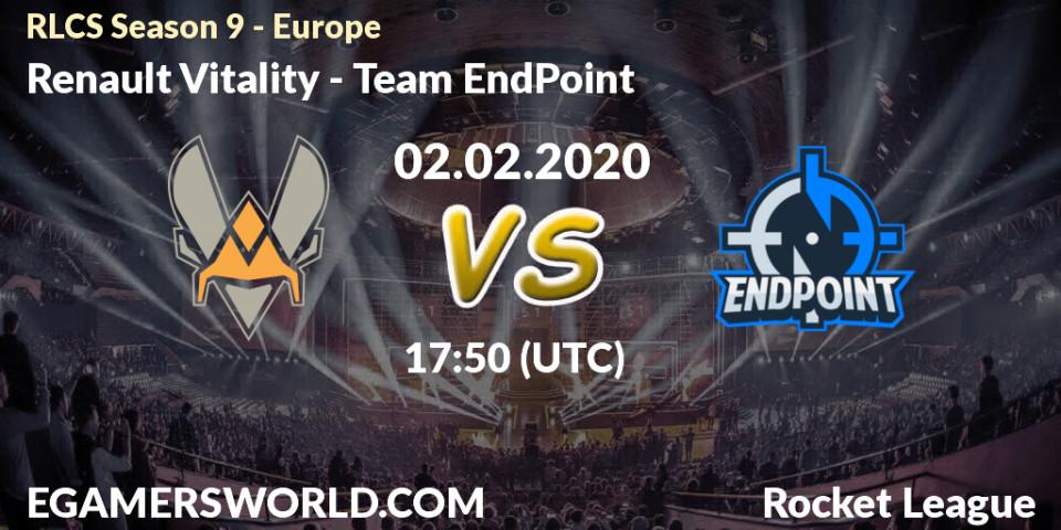 Prognose für das Spiel Renault Vitality VS Team EndPoint. 09.02.20. Rocket League - RLCS Season 9 - Europe