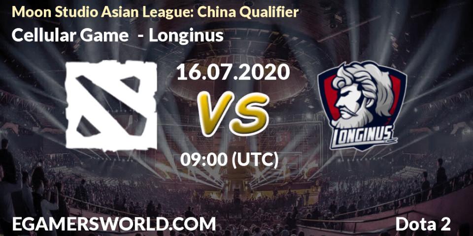 Prognose für das Spiel Cellular Game VS Longinus. 16.07.20. Dota 2 - Moon Studio Asian League: China Qualifier