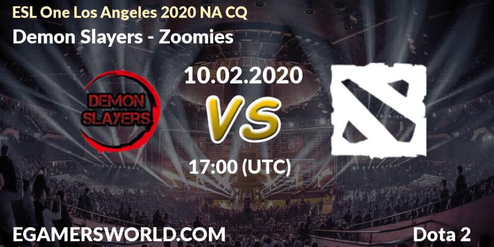 Prognose für das Spiel Demon Slayers VS Zoomies. 10.02.20. Dota 2 - ESL One Los Angeles 2020 NA CQ