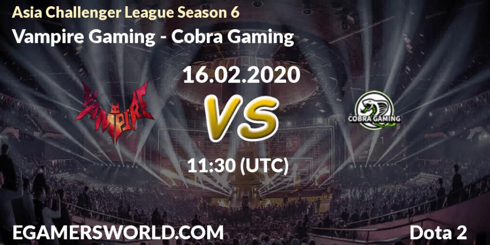 Prognose für das Spiel Vampire Gaming VS Cobra Gaming. 20.02.20. Dota 2 - Asia Challenger League Season 6
