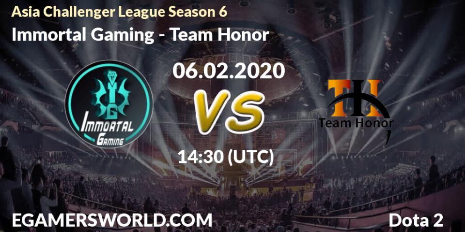 Prognose für das Spiel Immortal Gaming VS Team Honor. 06.02.20. Dota 2 - Asia Challenger League Season 6
