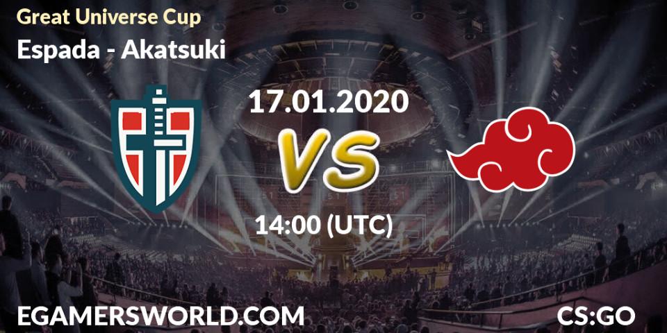 Prognose für das Spiel Espada VS Akatsuki. 17.01.20. CS2 (CS:GO) - Great Universe Cup