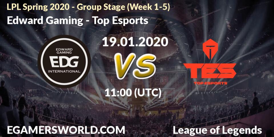 Prognose für das Spiel Edward Gaming VS Top Esports. 19.01.20. LoL - LPL Spring 2020 - Group Stage (Week 1-4)