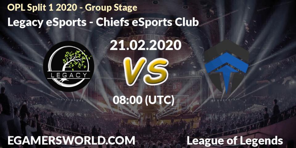 Prognose für das Spiel Legacy eSports VS Chiefs eSports Club. 21.02.20. LoL - OPL Split 1 2020 - Group Stage
