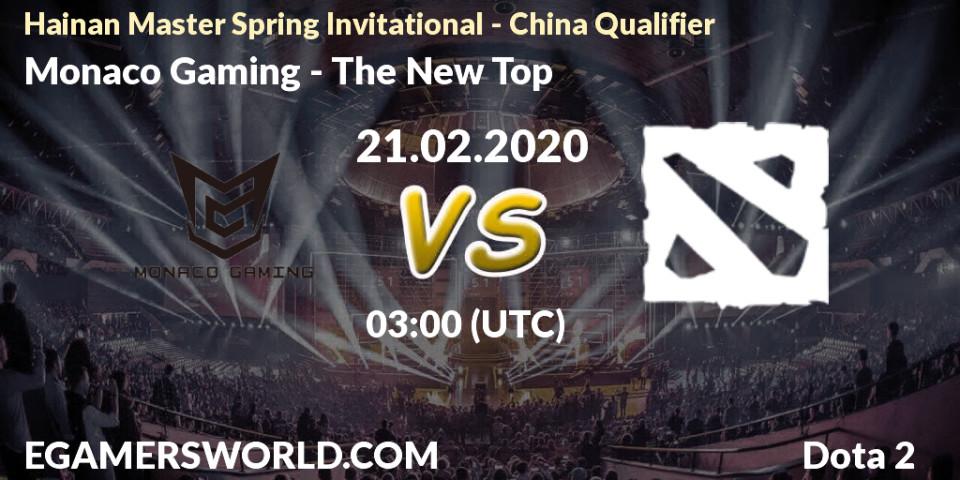Prognose für das Spiel Monaco Gaming VS The New Top. 21.02.20. Dota 2 - Hainan Master Spring Invitational - China Qualifier