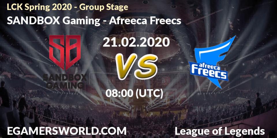 Prognose für das Spiel SANDBOX Gaming VS Afreeca Freecs. 21.02.20. LoL - LCK Spring 2020 - Group Stage
