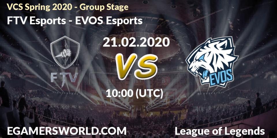 Prognose für das Spiel FTV Esports VS EVOS Esports. 21.02.20. LoL - VCS Spring 2020 - Group Stage