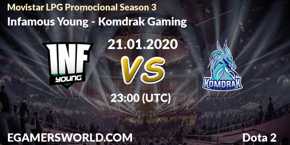 Prognose für das Spiel Infamous Young VS Komdrak Gaming. 21.01.20. Dota 2 - Movistar LPG Promocional Season 3