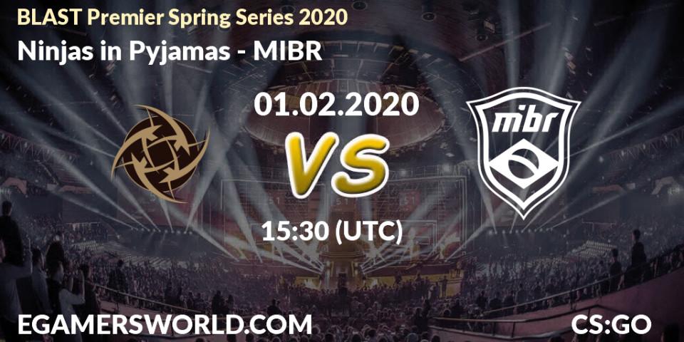 Prognose für das Spiel Ninjas in Pyjamas VS MIBR. 01.02.20. CS2 (CS:GO) - BLAST Premier Spring Series 2020: Regular Season