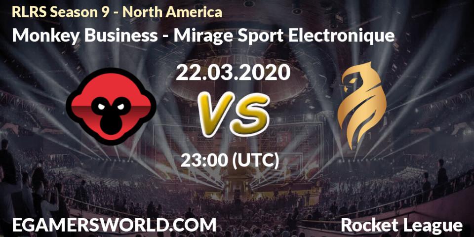 Prognose für das Spiel Monkey Business VS Mirage Sport Electronique. 22.03.20. Rocket League - RLRS Season 9 - North America