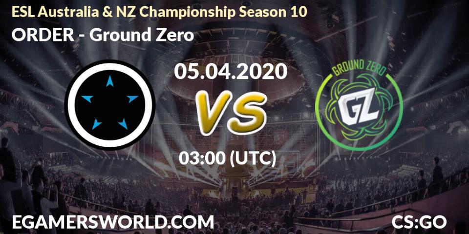 Prognose für das Spiel ORDER VS Ground Zero. 05.04.20. CS2 (CS:GO) - ESL Australia & NZ Championship Season 10