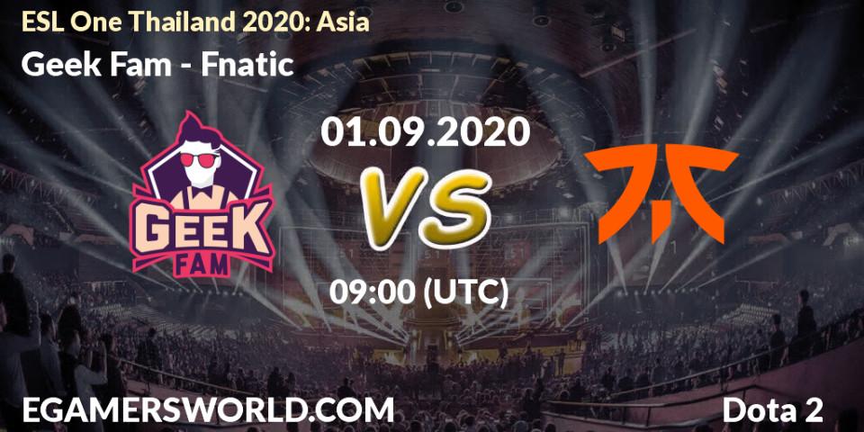 Prognose für das Spiel Geek Fam VS Fnatic. 01.09.20. Dota 2 - ESL One Thailand 2020: Asia