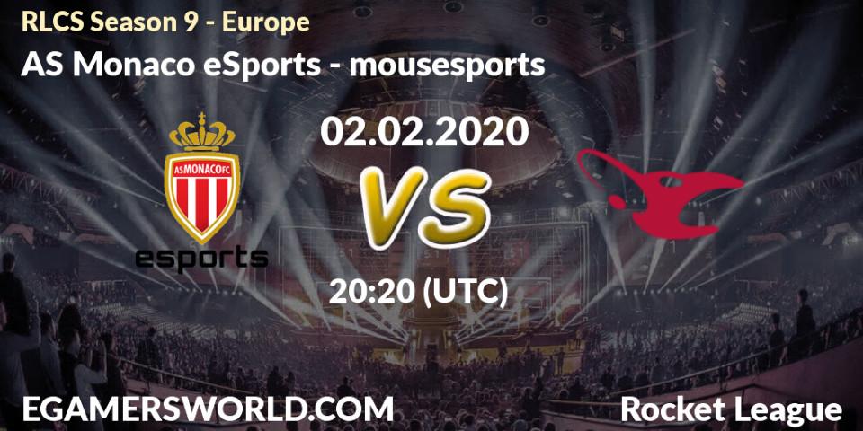 Prognose für das Spiel AS Monaco eSports VS mousesports. 09.02.20. Rocket League - RLCS Season 9 - Europe