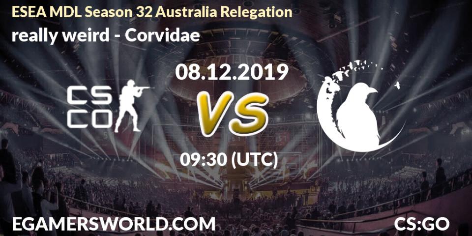 Prognose für das Spiel really weird VS Corvidae. 08.12.19. CS2 (CS:GO) - ESEA MDL Season 32 Australia Relegation