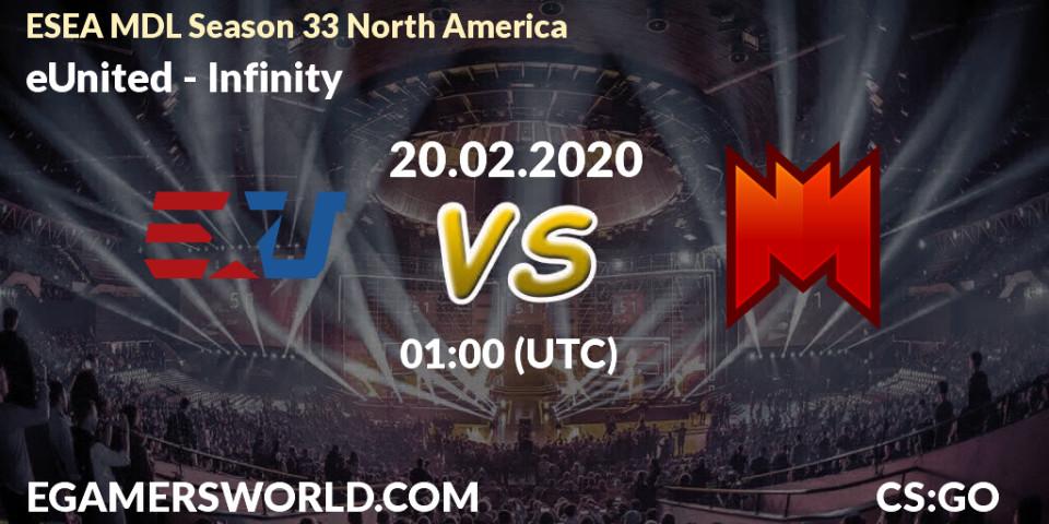 Prognose für das Spiel eUnited VS Infinity. 26.02.20. CS2 (CS:GO) - ESEA MDL Season 33 North America