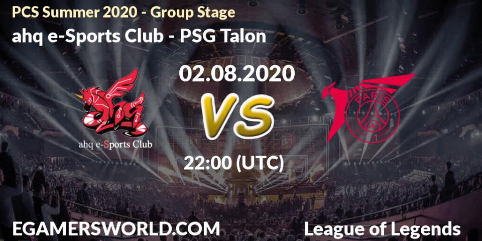 Prognose für das Spiel ahq e-Sports Club VS PSG Talon. 02.08.20. LoL - PCS Summer 2020 - Group Stage