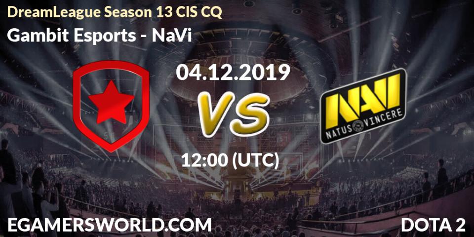 Prognose für das Spiel Gambit Esports VS NaVi. 04.12.19. Dota 2 - DreamLeague Season 13 CIS CQ