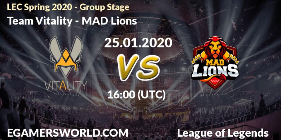 Prognose für das Spiel Team Vitality VS MAD Lions. 25.01.20. LoL - LEC Spring 2020 - Group Stage