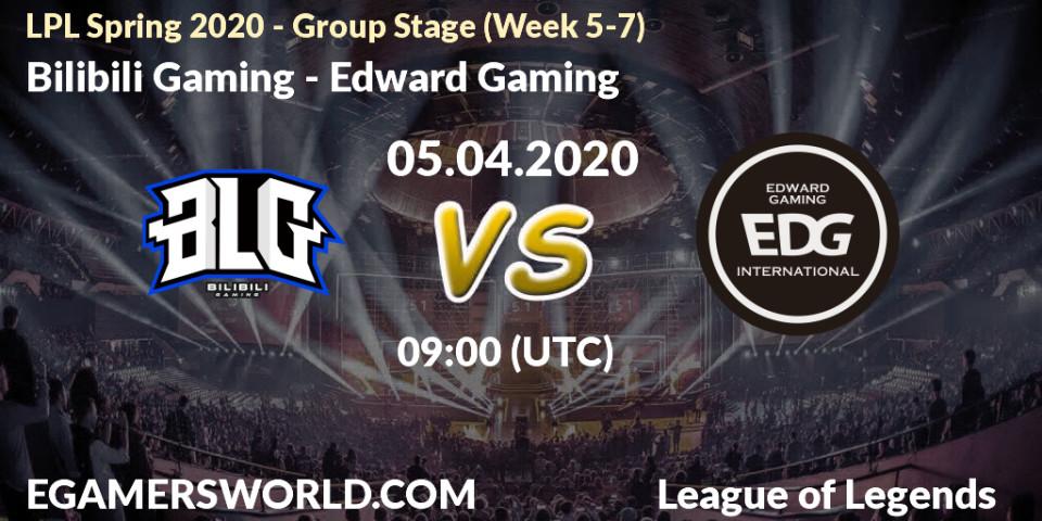 Prognose für das Spiel Bilibili Gaming VS Edward Gaming. 05.04.20. LoL - LPL Spring 2020 - Group Stage (Week 5-7)