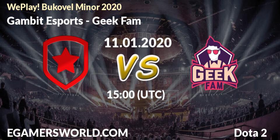 Prognose für das Spiel Gambit Esports VS Geek Fam. 11.01.20. Dota 2 - WePlay! Bukovel Minor 2020