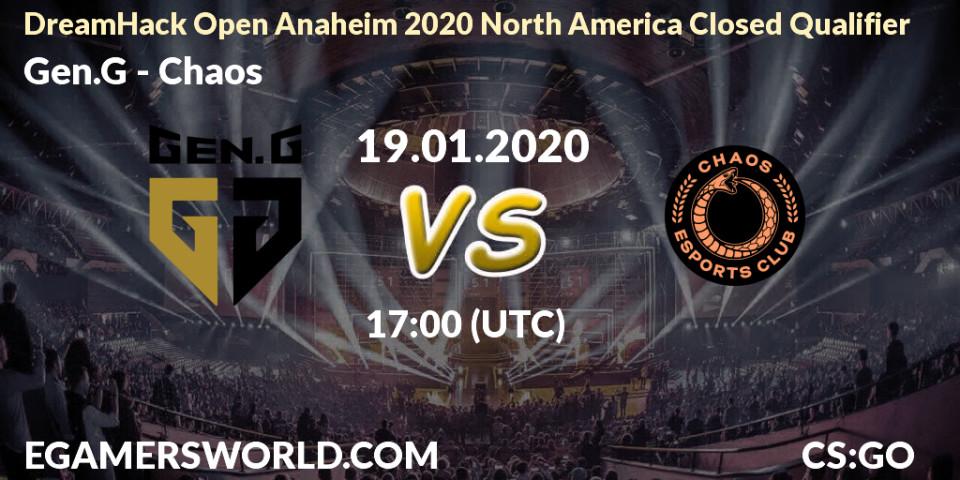 Prognose für das Spiel Gen.G VS Chaos. 19.01.20. CS2 (CS:GO) - DreamHack Open Anaheim 2020 North America Closed Qualifier