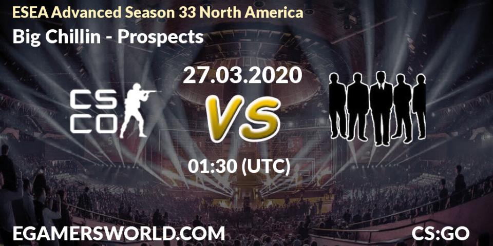 Prognose für das Spiel Big Chillin VS Prospects. 27.03.20. CS2 (CS:GO) - ESEA Advanced Season 33 North America