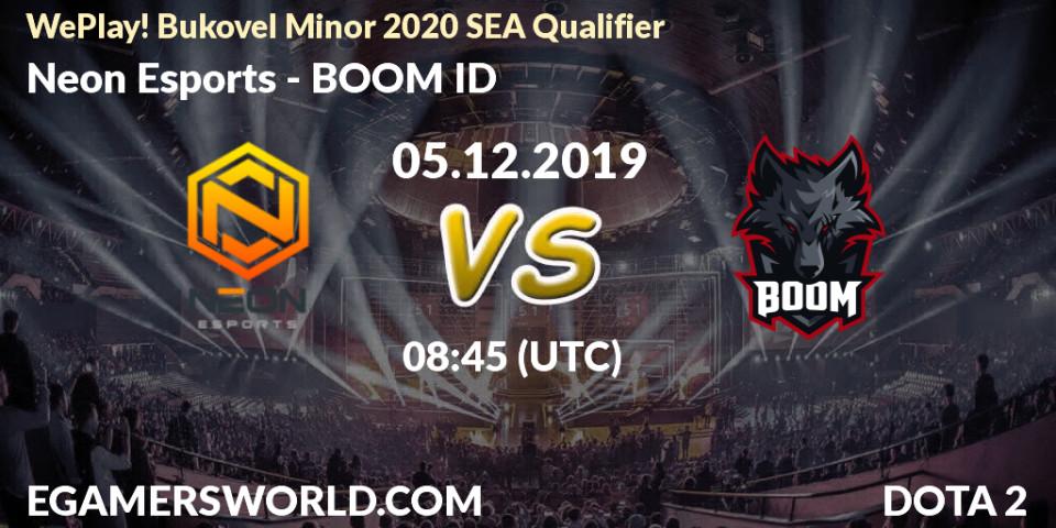 Prognose für das Spiel Neon Esports VS BOOM ID. 05.12.19. Dota 2 - WePlay! Bukovel Minor 2020 SEA Qualifier
