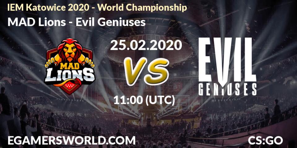 Prognose für das Spiel MAD Lions VS Evil Geniuses. 25.02.20. CS2 (CS:GO) - IEM Katowice 2020 
