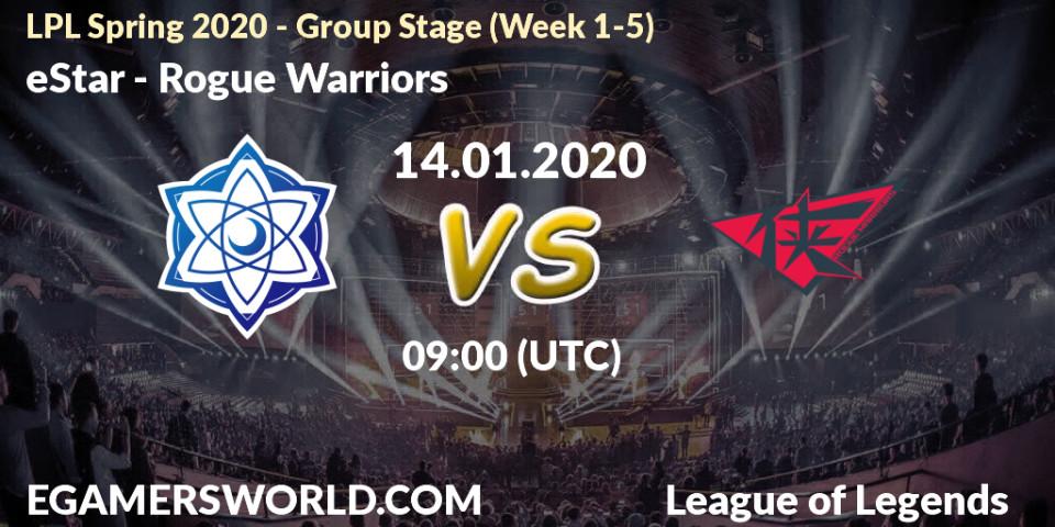 Prognose für das Spiel eStar VS Rogue Warriors. 14.01.20. LoL - LPL Spring 2020 - Group Stage (Week 1-4)