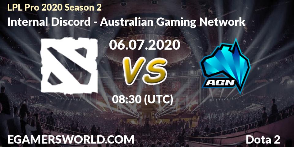 Prognose für das Spiel Internal Discord VS Australian Gaming Network. 06.07.20. Dota 2 - LPL Pro 2020 Season 2