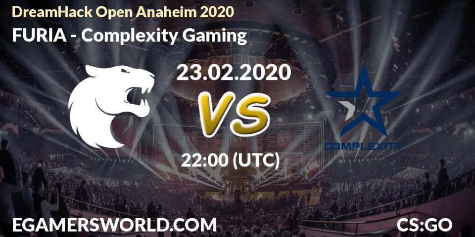 Prognose für das Spiel FURIA VS Complexity Gaming. 23.02.20. CS2 (CS:GO) - DreamHack Open Anaheim 2020