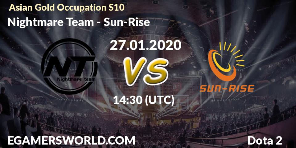 Prognose für das Spiel Nightmare Team VS Sun-Rise. 27.01.20. Dota 2 - Asian Gold Occupation S10