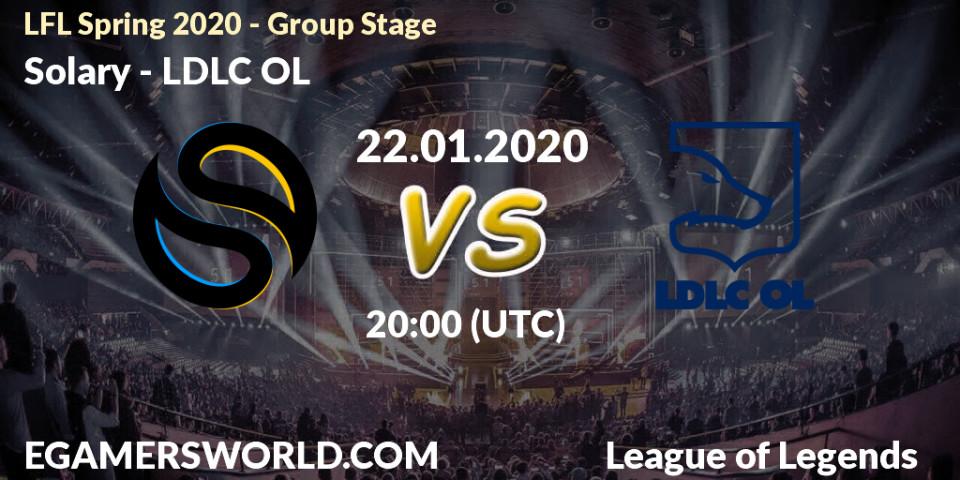 Prognose für das Spiel Solary VS LDLC OL. 22.01.20. LoL - LFL Spring 2020 - Group Stage