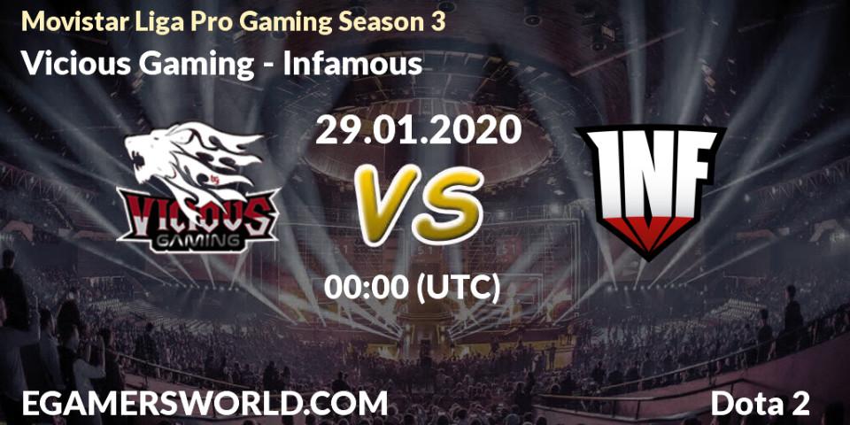 Prognose für das Spiel Vicious Gaming VS Infamous. 29.01.20. Dota 2 - Movistar Liga Pro Gaming Season 3