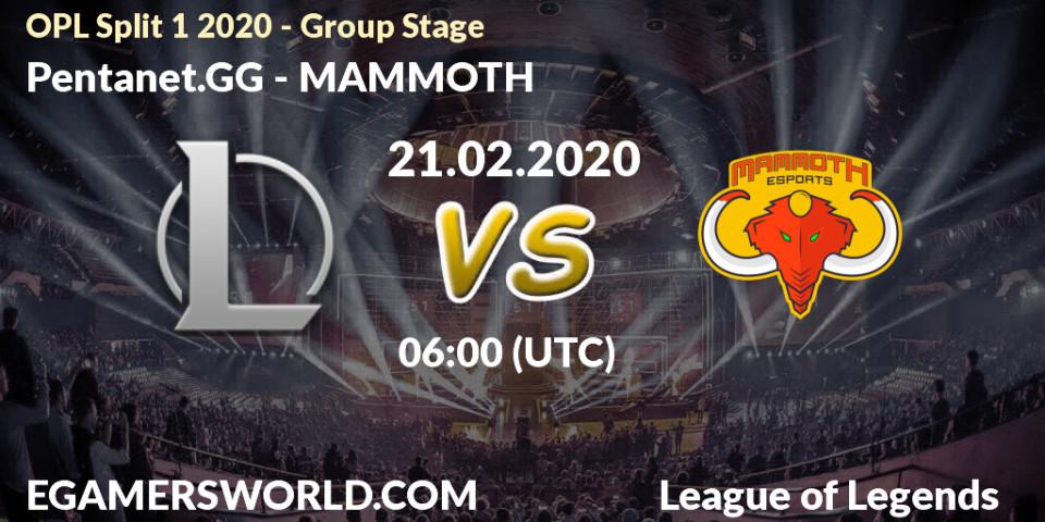 Prognose für das Spiel Pentanet.GG VS MAMMOTH. 21.02.20. LoL - OPL Split 1 2020 - Group Stage